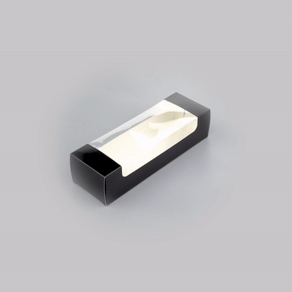 Pastry Tek Black Paper Pastry / Cake Box - with Window - 9 3/4" x 3 1/4" x 2 1/4" - 100 count box