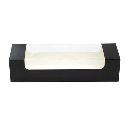 Pastry Tek Black Paper Pastry / Cake Box - with Window - 9 3/4" x 3 1/4" x 2 1/4" - 100 count box