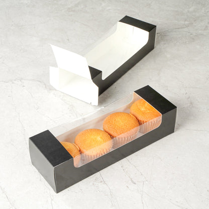 Pastry Tek Black Paper Pastry / Cake Box - with Window - 9 3/4" x 3 1/4" x 2 1/4" - 100 count box