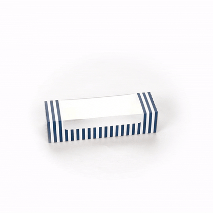 Pastry Tek Blue and White Stripe Paper Pastry / Cake Box - with Window - 9 3/4" x 3 1/4" x 2 1/4" - 100 count box