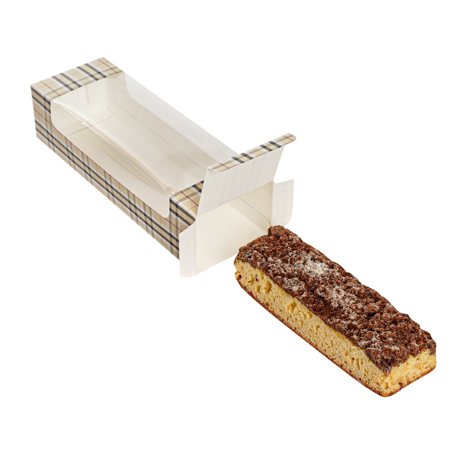 Pastry Tek Plaid Paper Pastry / Cake Box - with Window - 9 3/4" x 3 1/4" x 2 1/4" - 100 count box