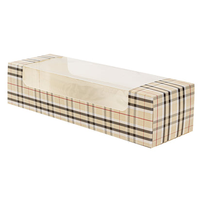 Pastry Tek Plaid Paper Pastry / Cake Box - with Window - 9 3/4" x 3 1/4" x 2 1/4" - 100 count box