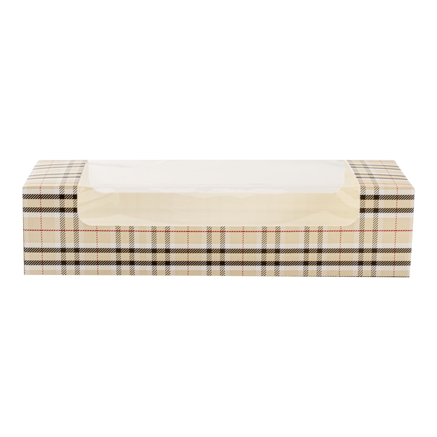 Pastry Tek Plaid Paper Pastry / Cake Box - with Window - 9 3/4" x 3 1/4" x 2 1/4" - 100 count box