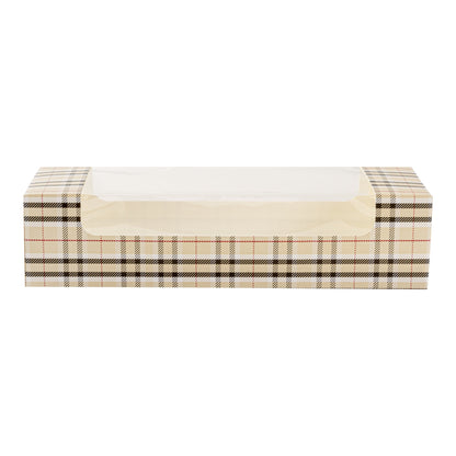 Pastry Tek Plaid Paper Pastry / Cake Box - with Window - 9 3/4" x 3 1/4" x 2 1/4" - 100 count box