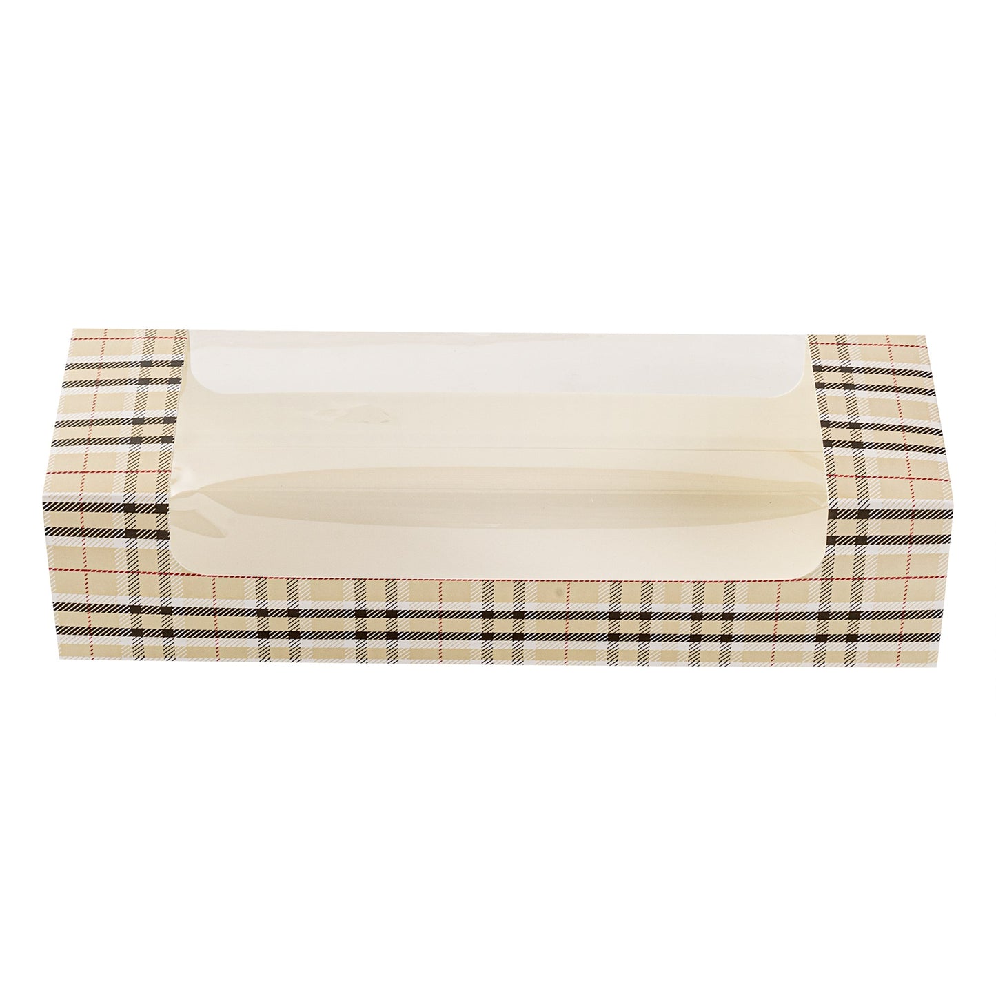 Pastry Tek Plaid Paper Pastry / Cake Box - with Window - 9 3/4" x 3 1/4" x 2 1/4" - 100 count box