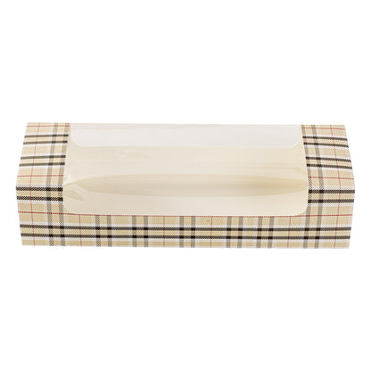 Pastry Tek Plaid Paper Pastry / Cake Box - with Window - 9 3/4" x 3 1/4" x 2 1/4" - 100 count box