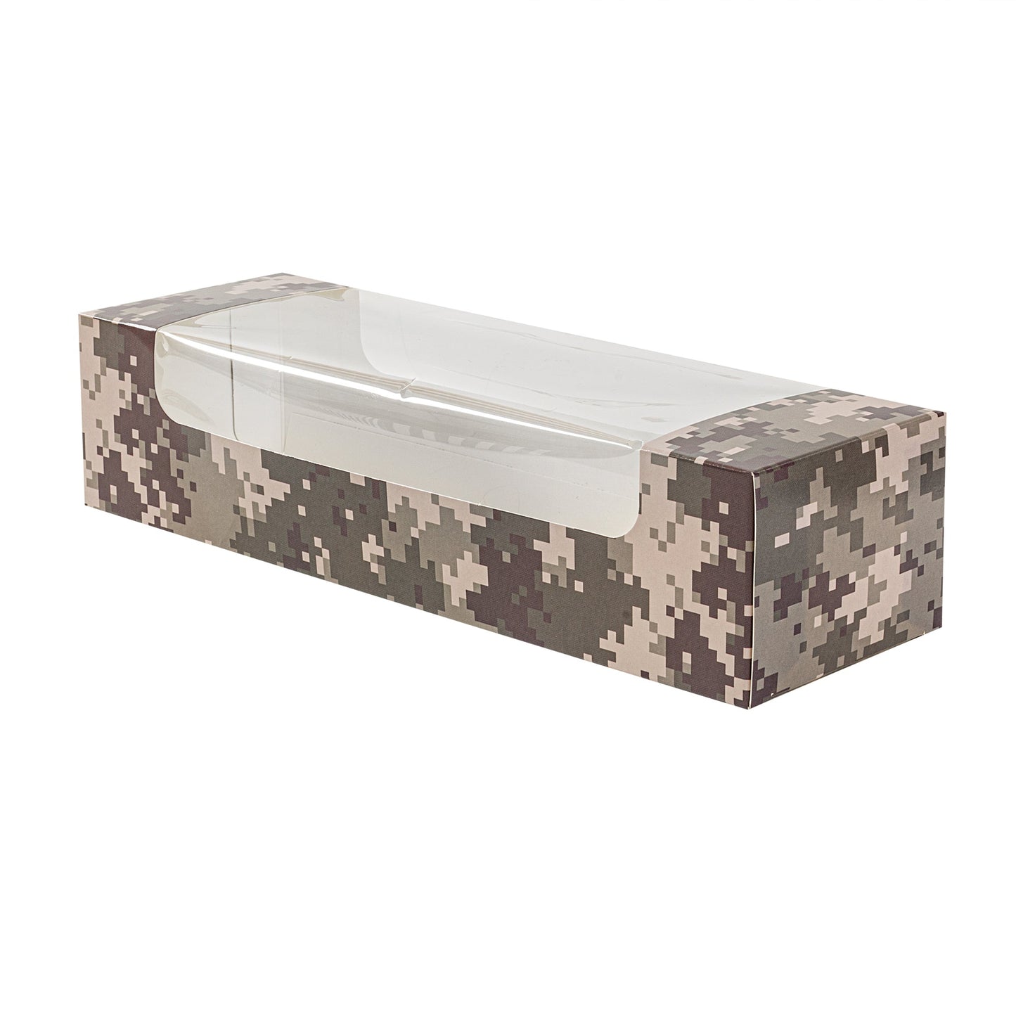 Pastry Tek Camouflage Paper Pastry / Cake Box - with Window - 9 3/4" x 3 1/4" x 2 1/4" - 100 count box