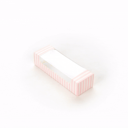 Pastry Tek Pink and White Stripe Paper Pastry / Cake Box - with Window - 9 3/4" x 3 1/4" x 2 1/4" - 100 count box
