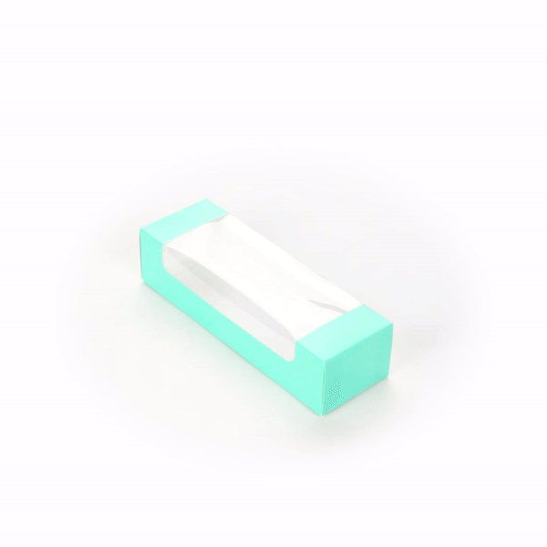 Pastry Tek Turquoise Paper Pastry / Cake Box - with Window - 9 3/4" x 3 1/4" x 2 1/4" - 100 count box