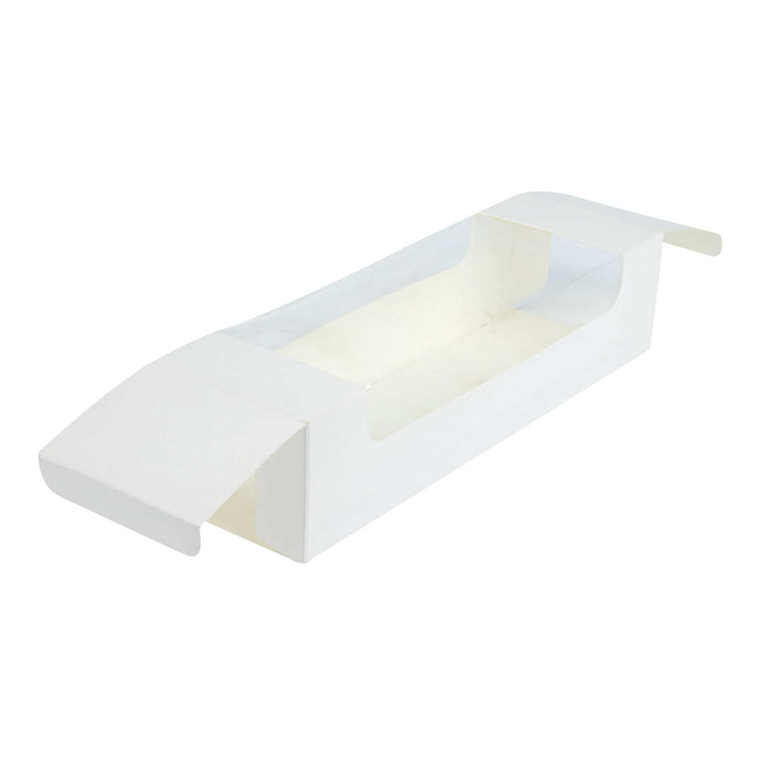 Pastry Tek White Paper Pastry / Cake Box - with Window - 9 3/4" x 3 1/4" x 2 1/4" - 100 count box