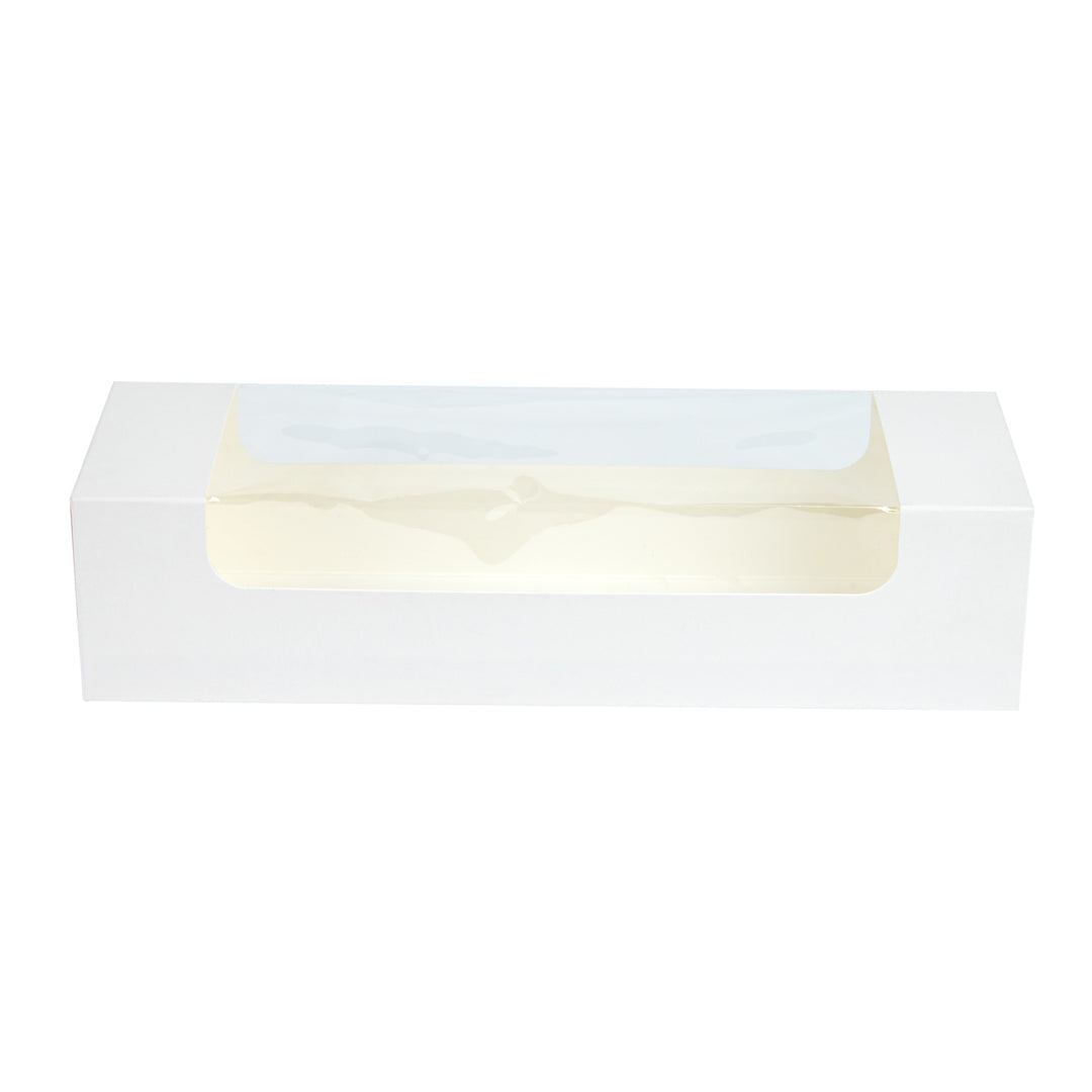 Pastry Tek White Paper Pastry / Cake Box - with Window - 9 3/4" x 3 1/4" x 2 1/4" - 100 count box