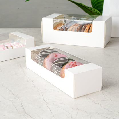Pastry Tek White Paper Pastry / Cake Box - with Window - 9 3/4" x 3 1/4" x 2 1/4" - 100 count box
