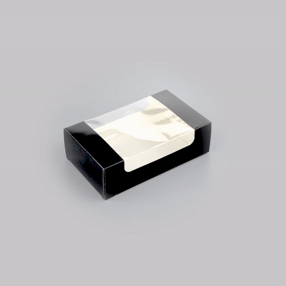 Pastry Tek Black Paper Pastry / Cake Box - with Window - 7 3/4" x 4 3/4" x 2 1/4" - 100 count box