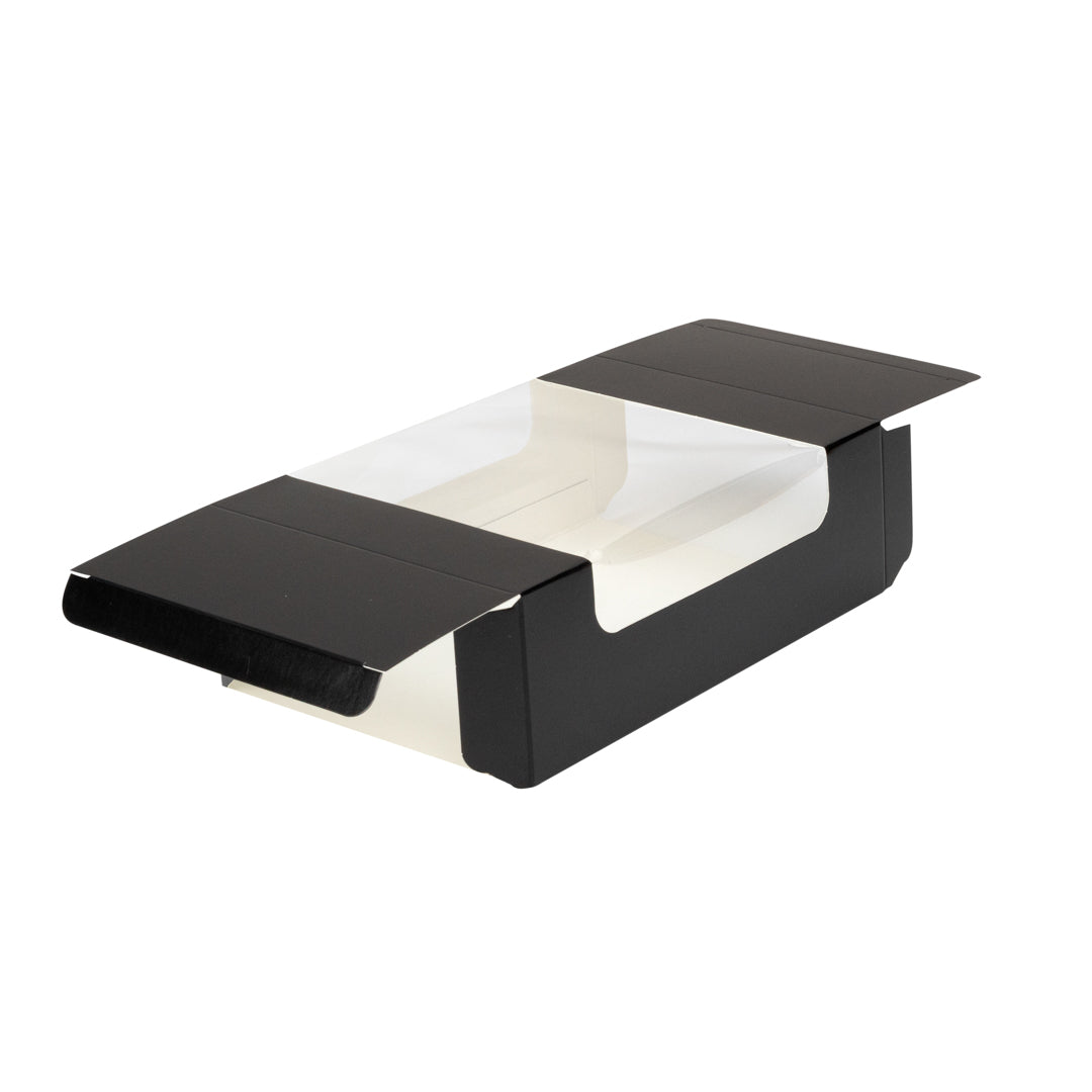 Pastry Tek Black Paper Pastry / Cake Box - with Window - 7 3/4" x 4 3/4" x 2 1/4" - 100 count box