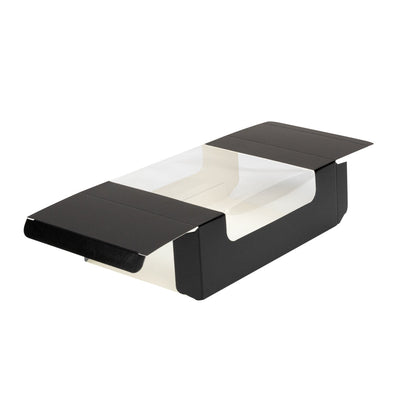 Pastry Tek Black Paper Pastry / Cake Box - with Window - 7 3/4" x 4 3/4" x 2 1/4" - 100 count box