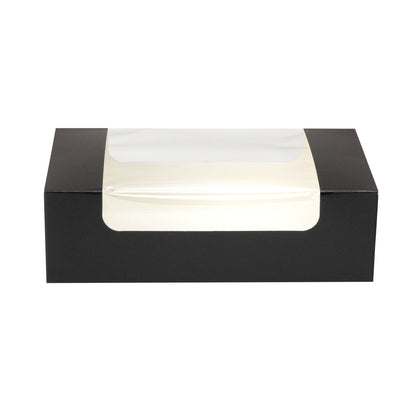 Pastry Tek Black Paper Pastry / Cake Box - with Window - 7 3/4" x 4 3/4" x 2 1/4" - 100 count box