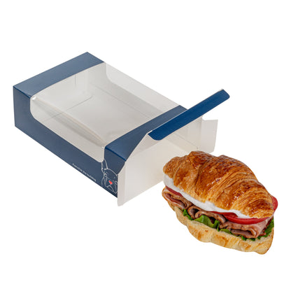 Pastry Tek Frenchie Paper Pastry / Cake Box - with Window - 7 3/4" x 4 3/4" x 2 1/4" - 100 count box