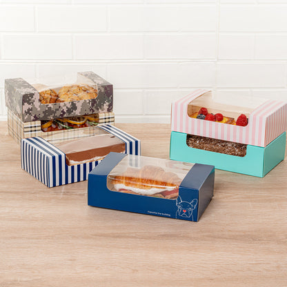 Pastry Tek Frenchie Paper Pastry / Cake Box - with Window - 7 3/4" x 4 3/4" x 2 1/4" - 100 count box