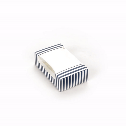 Pastry Tek Blue and White Stripe Paper Pastry / Cake Box - with Window - 7 3/4" x 4 3/4" x 2 1/4" - 100 count box