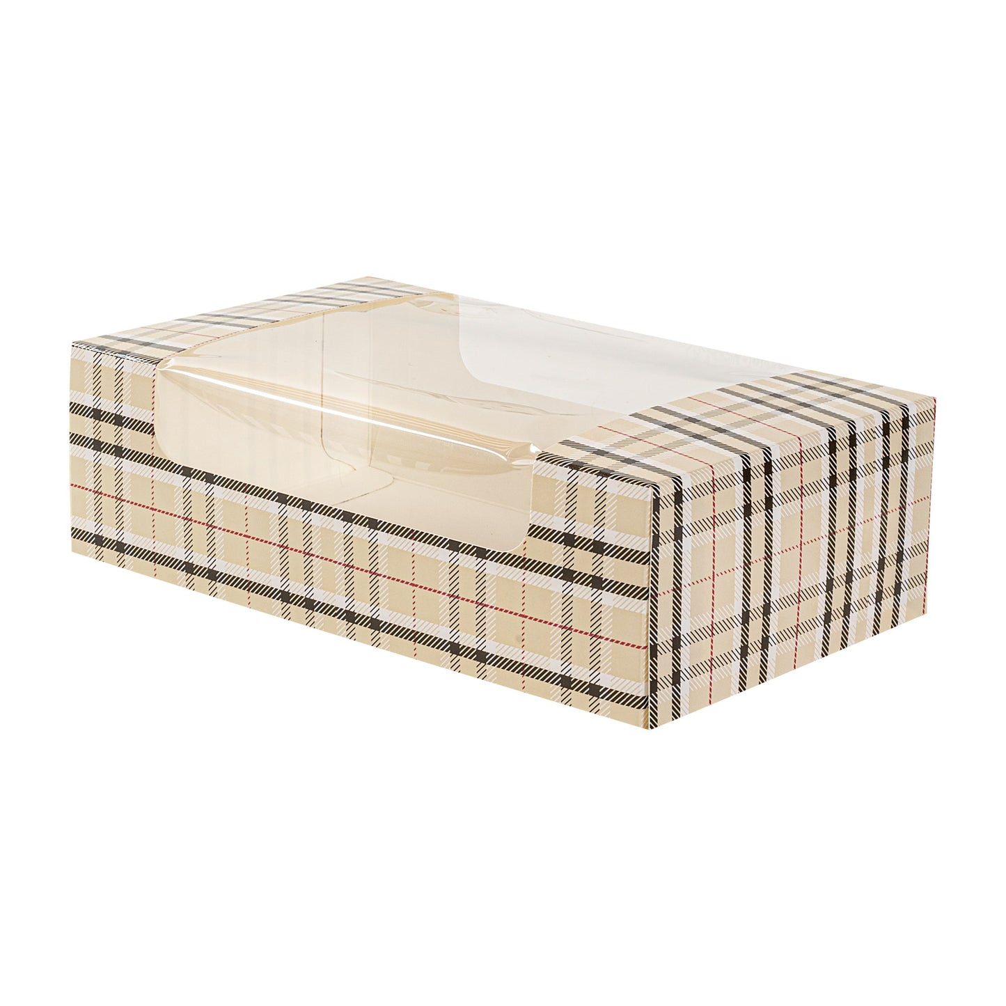 Pastry Tek Plaid Paper Pastry / Cake Box - with Window - 7 3/4" x 4 3/4" x 2 1/4" - 100 count box
