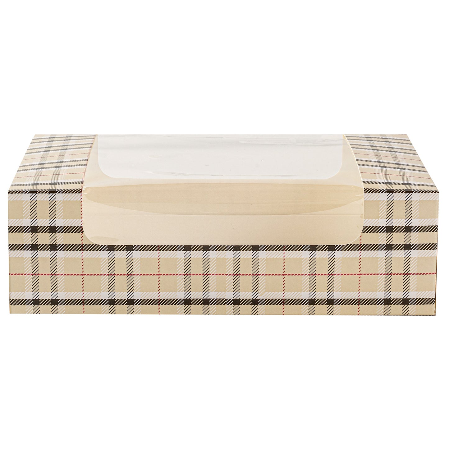 Pastry Tek Plaid Paper Pastry / Cake Box - with Window - 7 3/4" x 4 3/4" x 2 1/4" - 100 count box