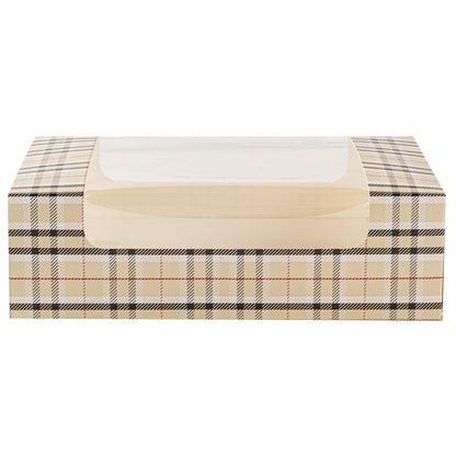 Pastry Tek Plaid Paper Pastry / Cake Box - with Window - 7 3/4" x 4 3/4" x 2 1/4" - 100 count box