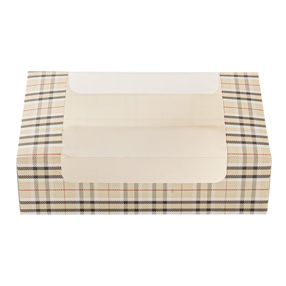 Pastry Tek Plaid Paper Pastry / Cake Box - with Window - 7 3/4" x 4 3/4" x 2 1/4" - 100 count box