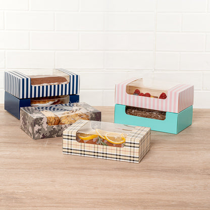 Pastry Tek Plaid Paper Pastry / Cake Box - with Window - 7 3/4" x 4 3/4" x 2 1/4" - 100 count box