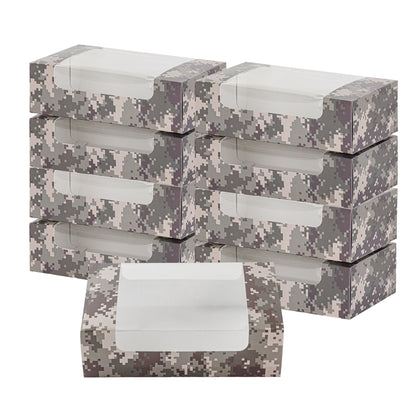 Pastry Tek Camouflage Paper Pastry / Cake Box - with Window - 7 3/4" x 4 3/4" x 2 1/4" - 100 count box