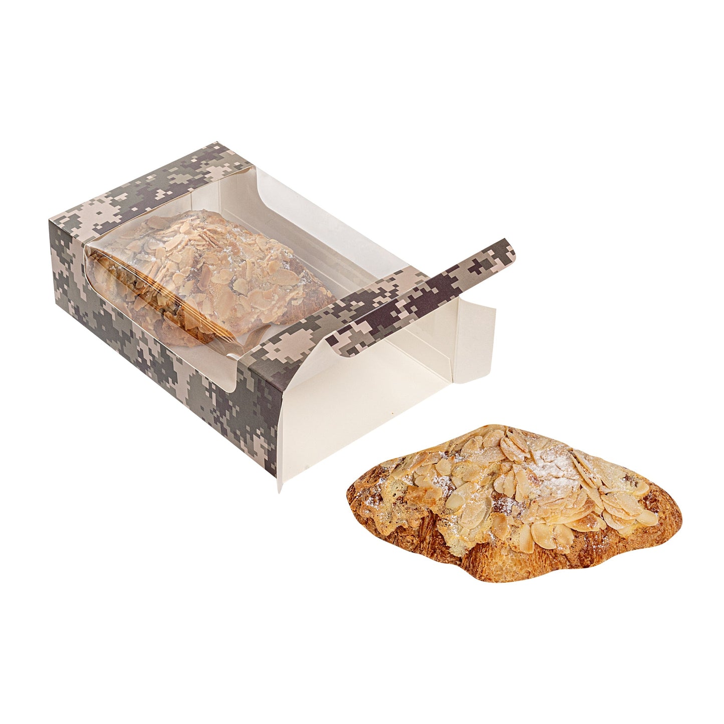 Pastry Tek Camouflage Paper Pastry / Cake Box - with Window - 7 3/4" x 4 3/4" x 2 1/4" - 100 count box
