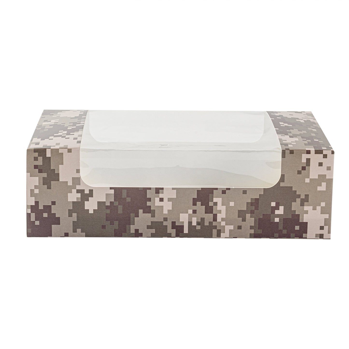 Pastry Tek Camouflage Paper Pastry / Cake Box - with Window - 7 3/4" x 4 3/4" x 2 1/4" - 100 count box