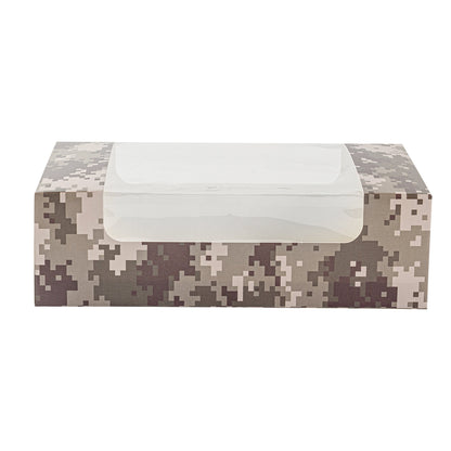 Pastry Tek Camouflage Paper Pastry / Cake Box - with Window - 7 3/4" x 4 3/4" x 2 1/4" - 100 count box