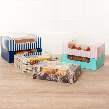 Pastry Tek Camouflage Paper Pastry / Cake Box - with Window - 7 3/4" x 4 3/4" x 2 1/4" - 100 count box