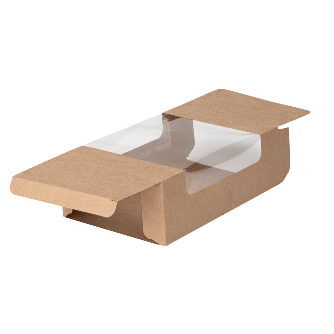 Pastry Tek Kraft Paper Pastry / Cake Box - with Window - 7 3/4" x 4 3/4" x 2 1/4" - 100 count box