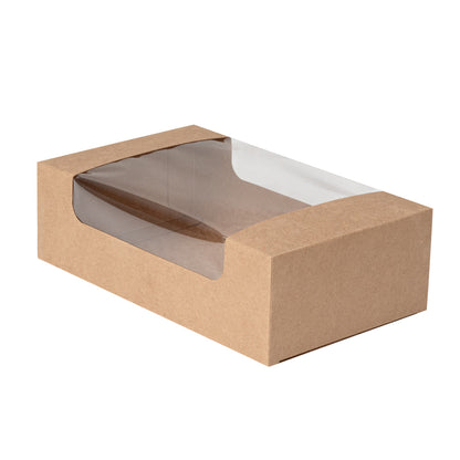 Pastry Tek Kraft Paper Pastry / Cake Box - with Window - 7 3/4" x 4 3/4" x 2 1/4" - 100 count box