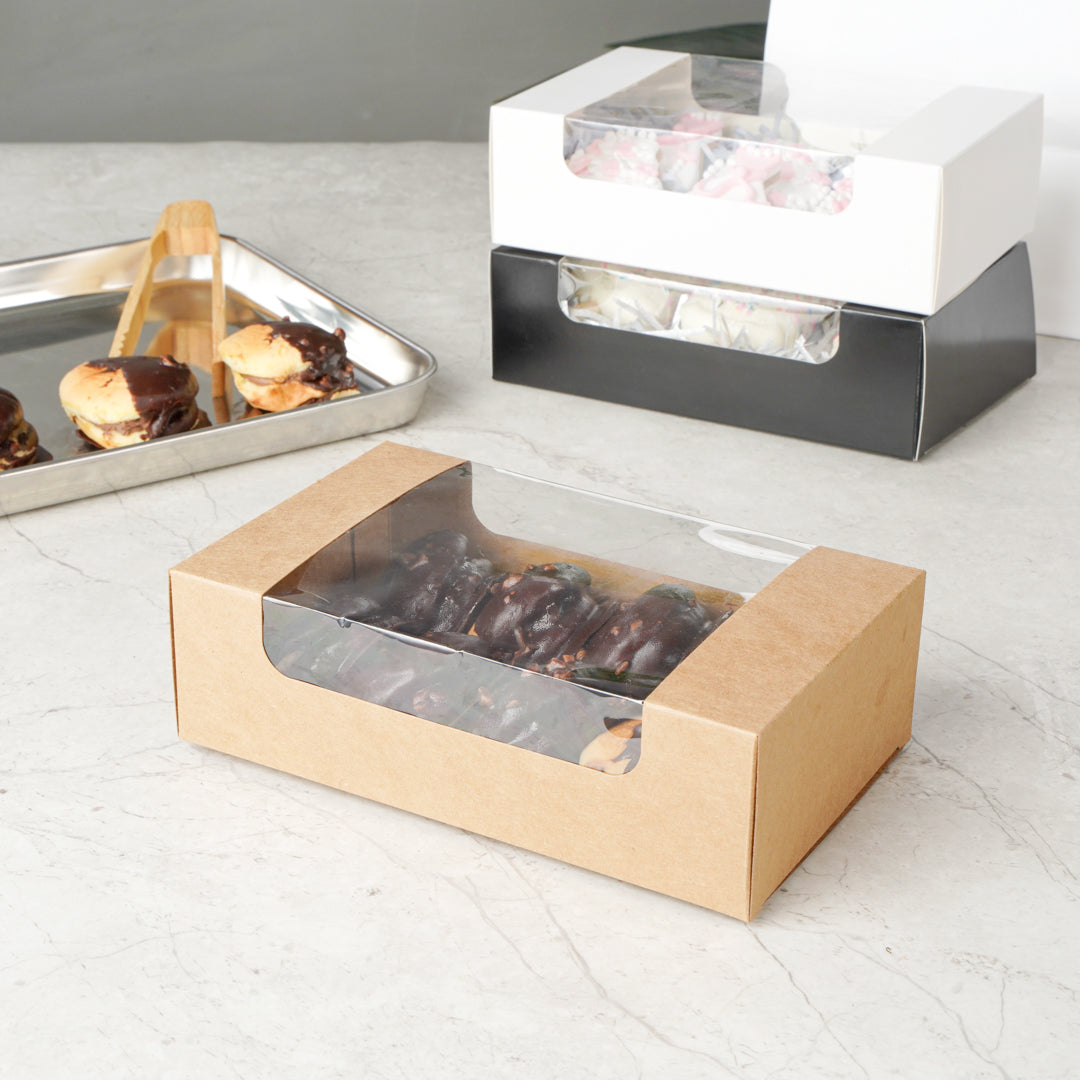 Pastry Tek Kraft Paper Pastry / Cake Box - with Window - 7 3/4" x 4 3/4" x 2 1/4" - 100 count box