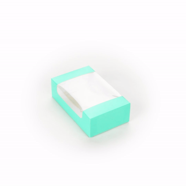Pastry Tek Turquoise Paper Pastry / Cake Box - with Window - 7 3/4" x 4 3/4" x 2 1/4" - 100 count box