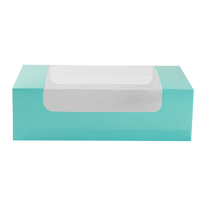 Pastry Tek Turquoise Paper Pastry / Cake Box - with Window - 7 3/4" x 4 3/4" x 2 1/4" - 100 count box