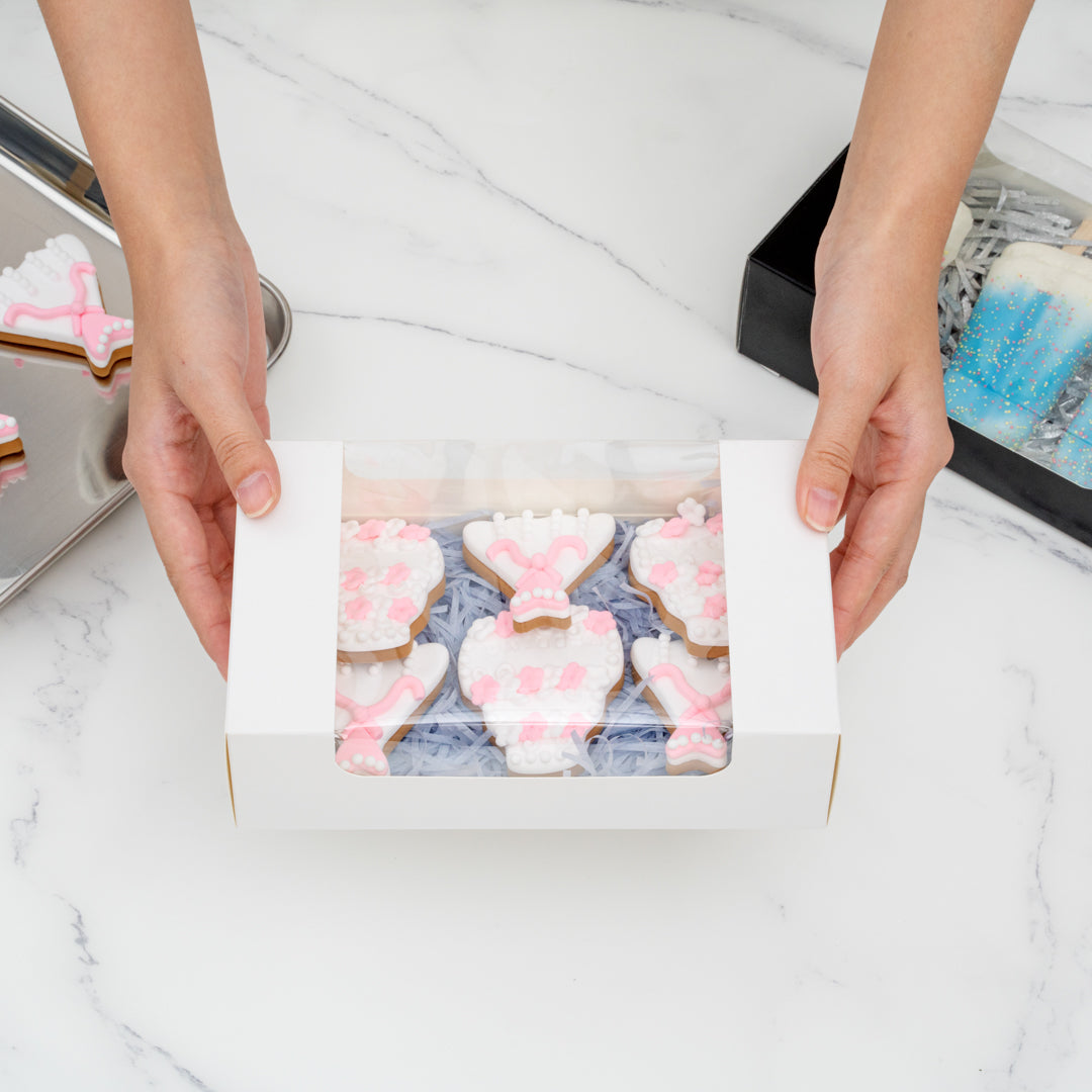 Pastry Tek White Paper Pastry / Cake Box - with Window - 7 3/4" x 4 3/4" x 2 1/4" - 100 count box