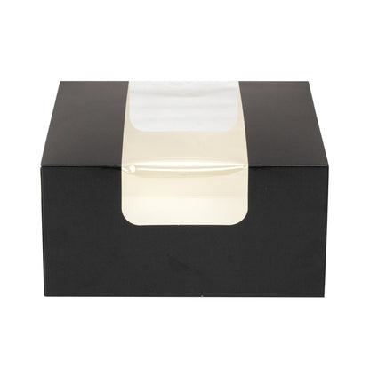 Pastry Tek Black Paper Pastry / Cake Box - with Window - 7" x 6" x 4" - 100 count box