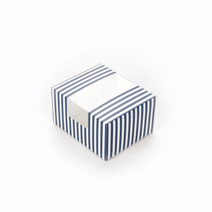 Pastry Tek Blue and White Stripe Paper Pastry / Cake Box - with Window - 7" x 6" x 4"- 100 count box
