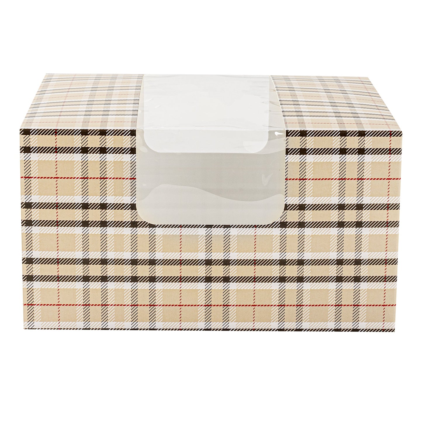 Pastry Tek Plaid Paper Pastry / Cake Box - with Window - 7" x 6" x 4" - 100 count box