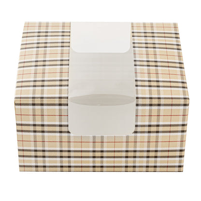Pastry Tek Plaid Paper Pastry / Cake Box - with Window - 7" x 6" x 4" - 100 count box