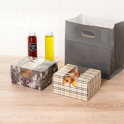 Pastry Tek Plaid Paper Pastry / Cake Box - with Window - 7" x 6" x 4" - 100 count box