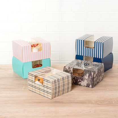 Pastry Tek Plaid Paper Pastry / Cake Box - with Window - 7" x 6" x 4" - 100 count box