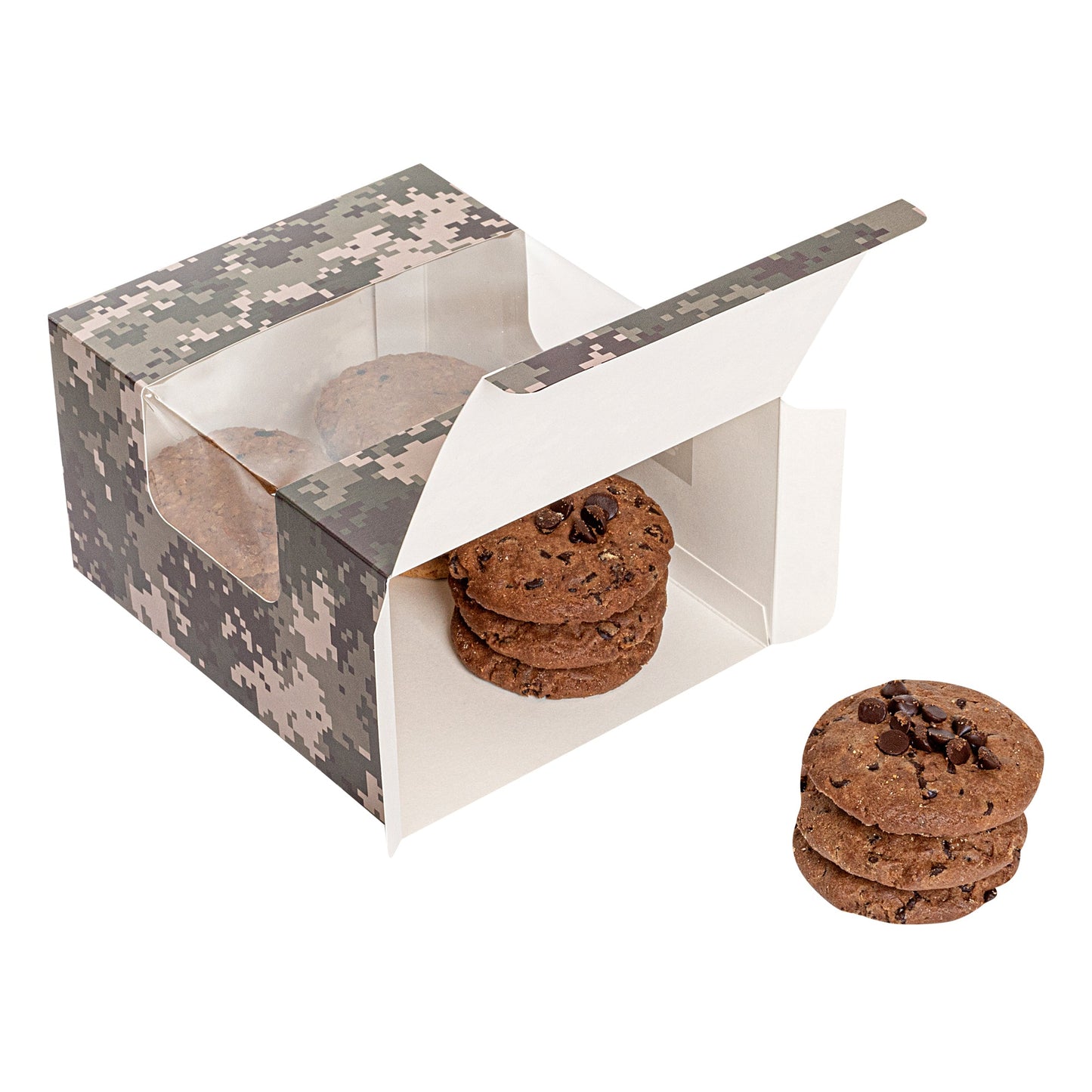 Pastry Tek Camouflage Paper Pastry / Cake Box - with Window - 7" x 6" x 4" - 100 count box