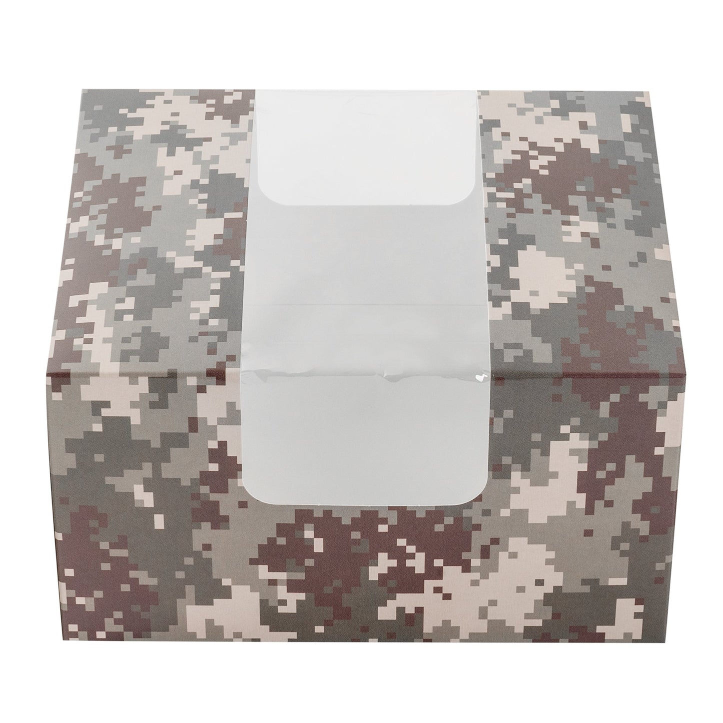 Pastry Tek Camouflage Paper Pastry / Cake Box - with Window - 7" x 6" x 4" - 100 count box