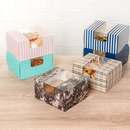 Pastry Tek Camouflage Paper Pastry / Cake Box - with Window - 7" x 6" x 4" - 100 count box