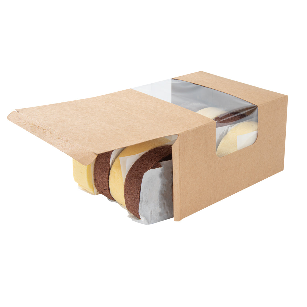 Pastry Tek Kraft Paper Pastry / Cake Box - with Window - 7" x 6" x 4" - 100 count box
