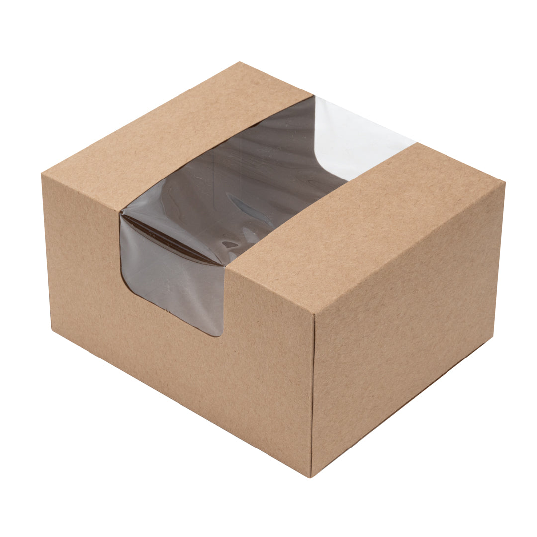 Pastry Tek Kraft Paper Pastry / Cake Box - with Window - 7" x 6" x 4" - 100 count box